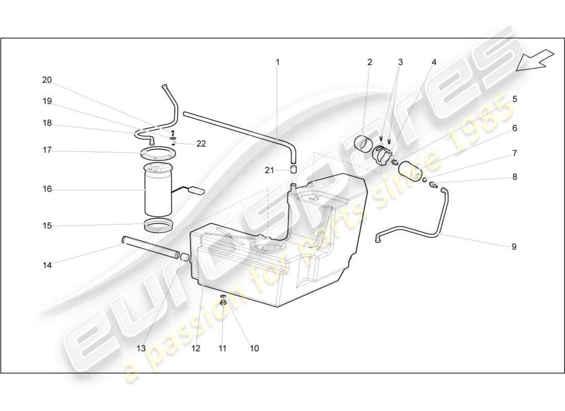 lamborghini gallardo coupe (2004) serbatoio carburante con attacchi sinistro schema della parte