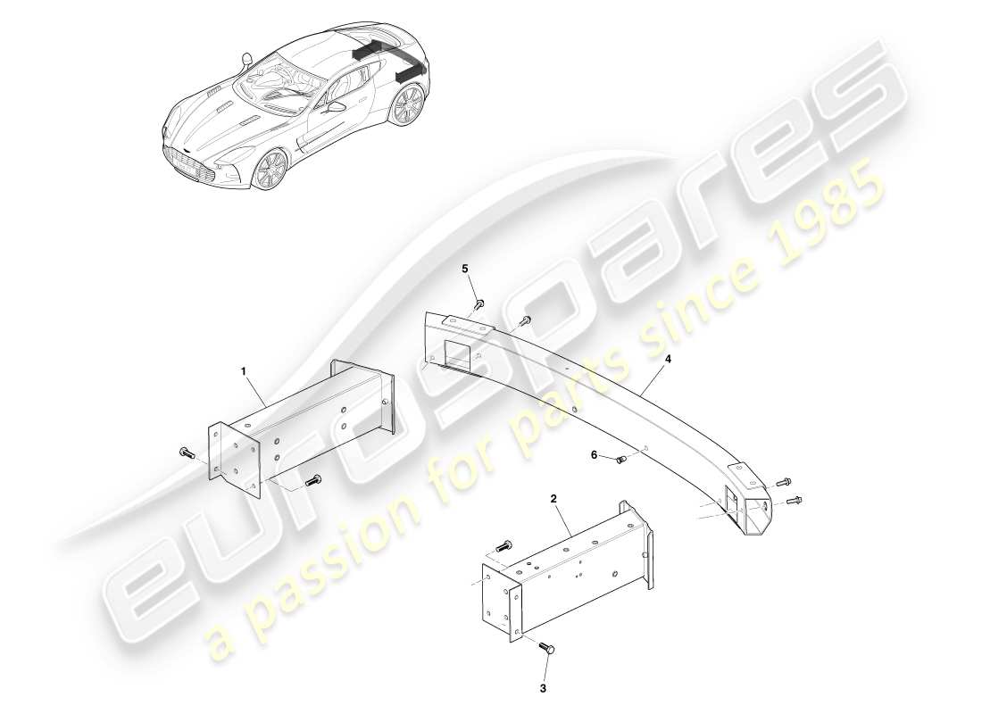 aston martin one-77 (2011) diagramma delle parti dell'armatura del paraurti posteriore