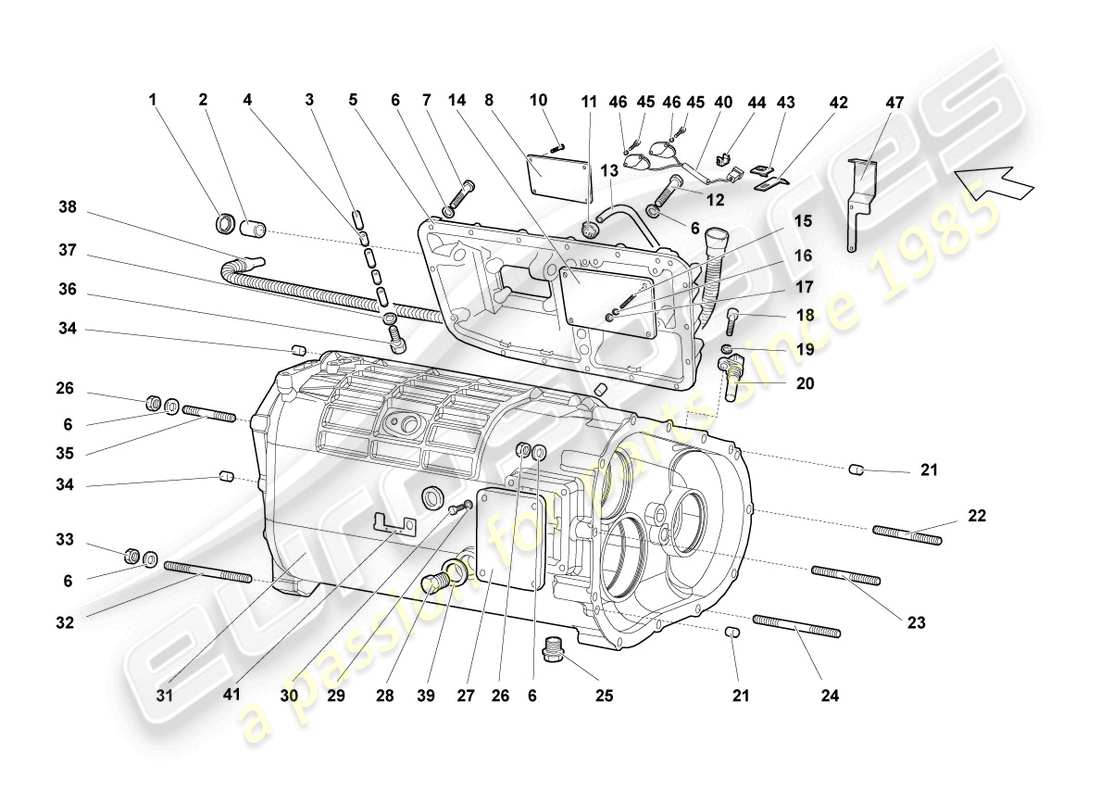 lamborghini lp640 roadster (2010) alloggiamento e accessori del cambio diagramma delle parti