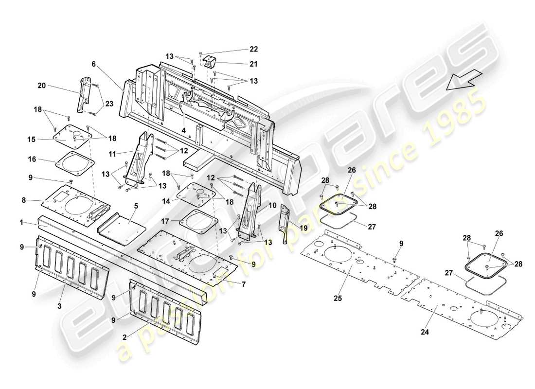 lamborghini gallardo spyder (2006) pannello posteriore schema delle parti