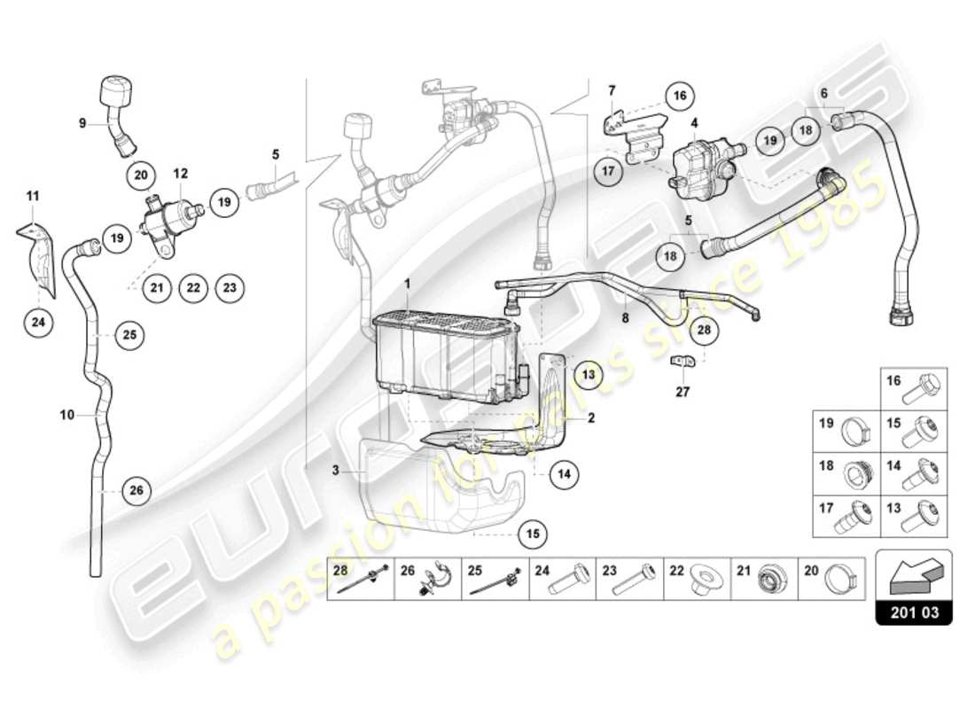 lamborghini revuelto coupe (2024) contenitore per carbone attivo diagramma delle parti