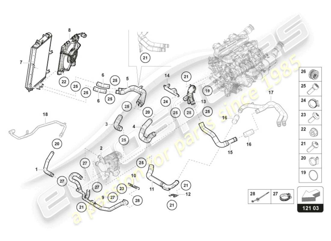 lamborghini revuelto coupe (2024) sistema di raffreddamento sistema acqua schema delle parti