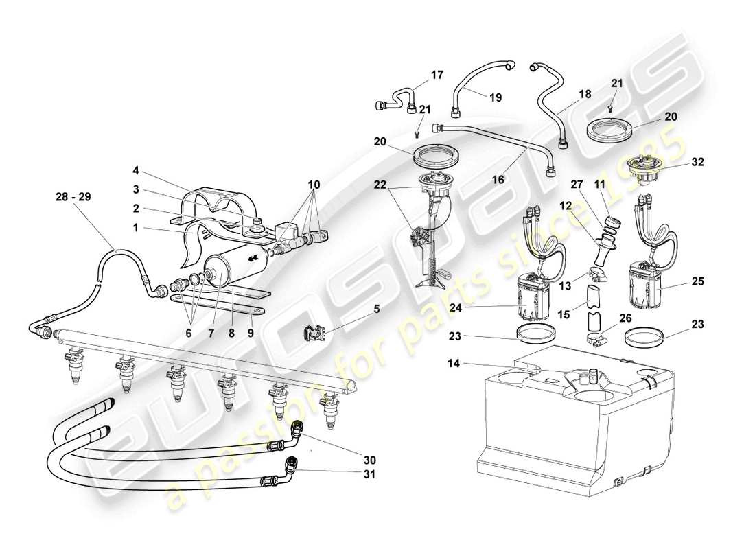 lamborghini lp670-4 sv (2010) linea carburante con tubo di sfiato schema delle parti