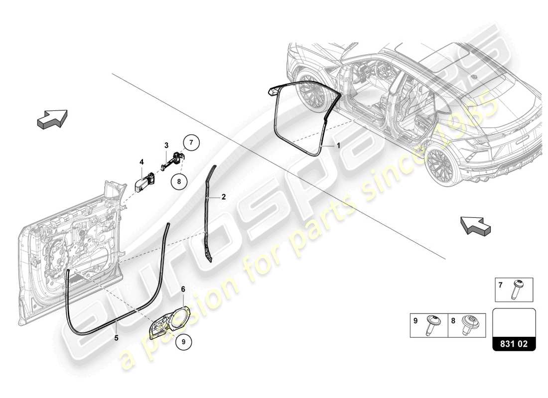 lamborghini urus (2021) guarnizione porta anteriore diagramma delle parti