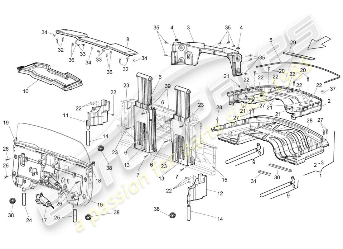 lamborghini gallardo spyder (2006) schema delle parti del sistema di protezione antiribaltamento