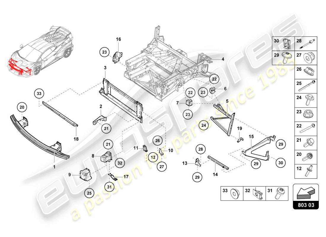 lamborghini sto (2022) schema delle parti del telaio anteriore
