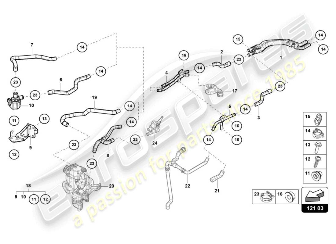 lamborghini urus (2020) diagramma delle parti del tubo del refrigerante