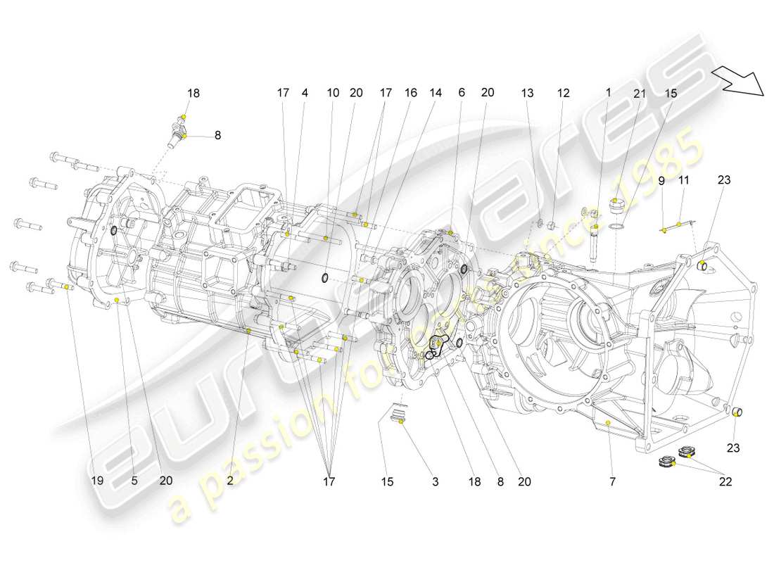 lamborghini gallardo coupe (2004) schema delle parti della scatola degli ingranaggi
