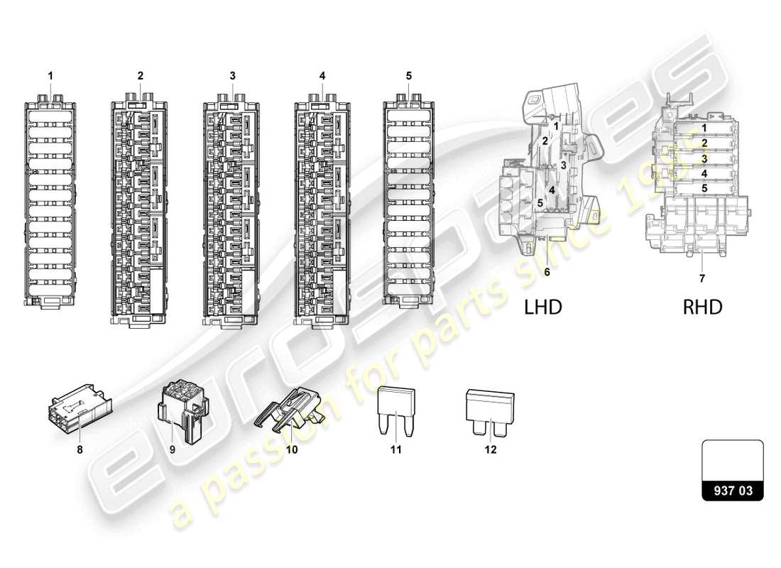 lamborghini urus (2021) fusibili lato guida diagramma delle parti