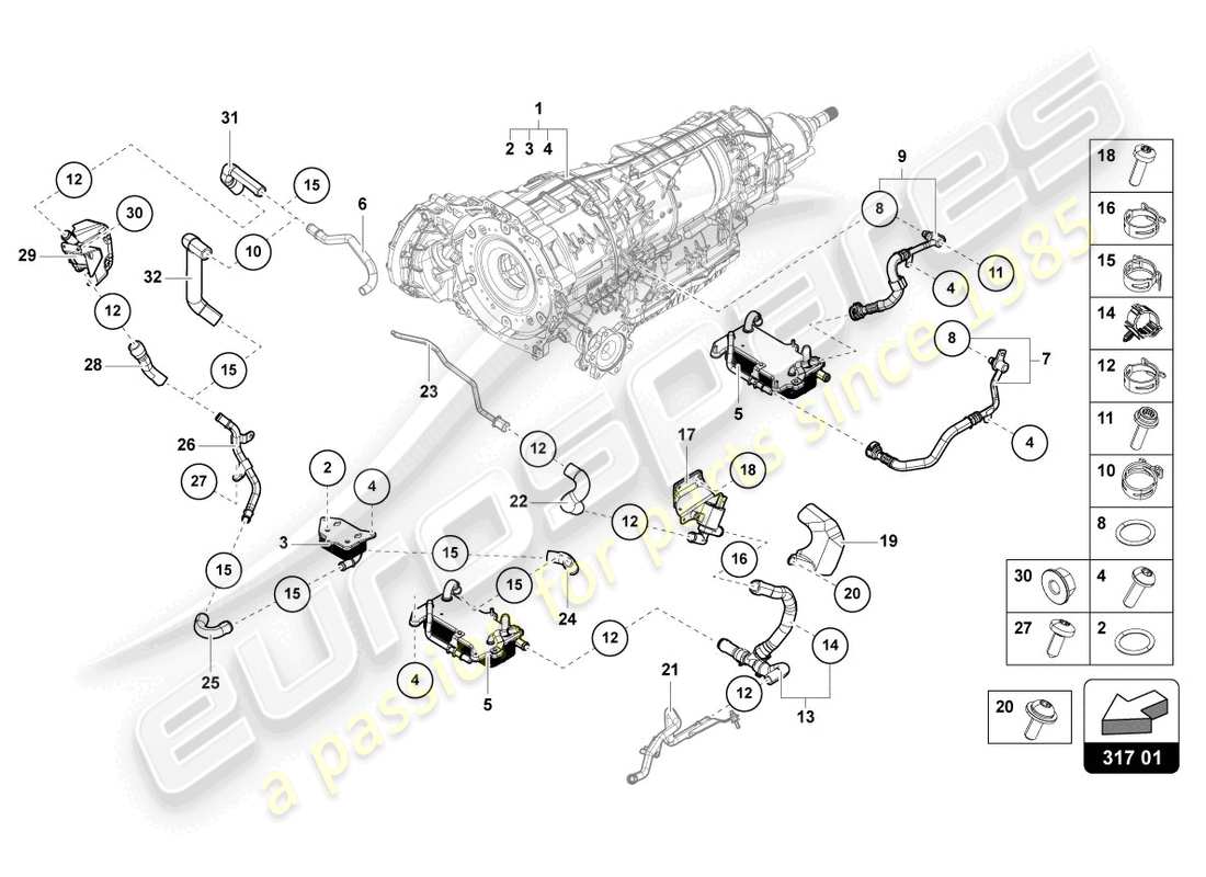 lamborghini urus (2020) sistema di raffreddamento per olio ingranaggi diagramma delle parti