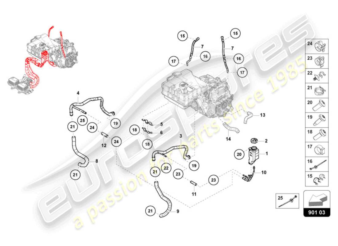 lamborghini revuelto coupe (2024) raffreddamento della guida diagramma delle parti