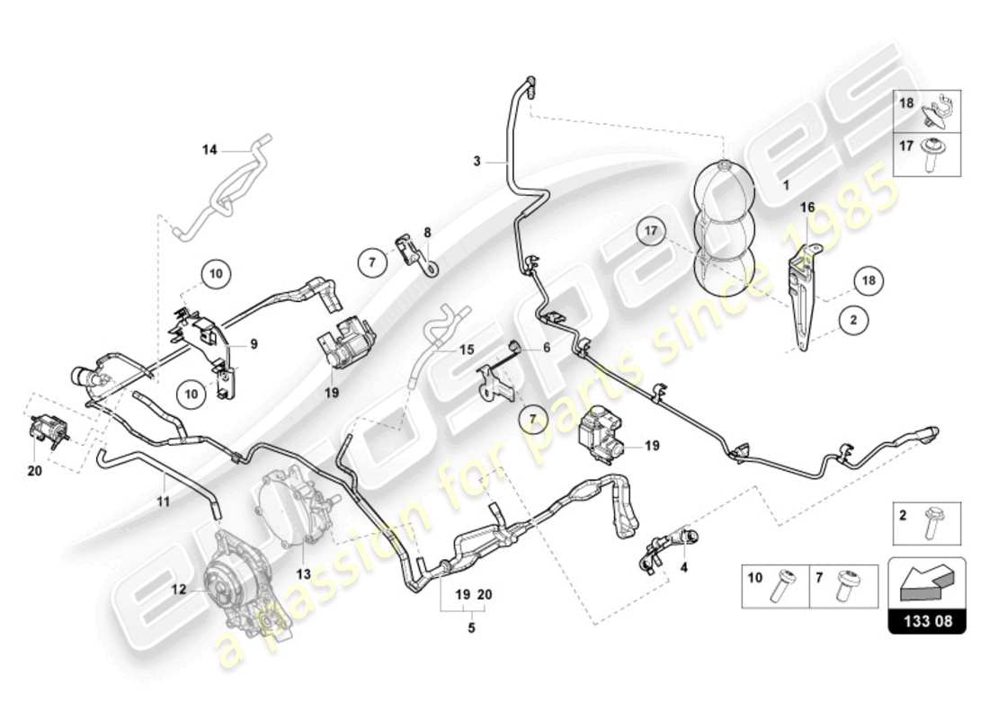 lamborghini urus (2020) schema delle parti del sistema di vuoto