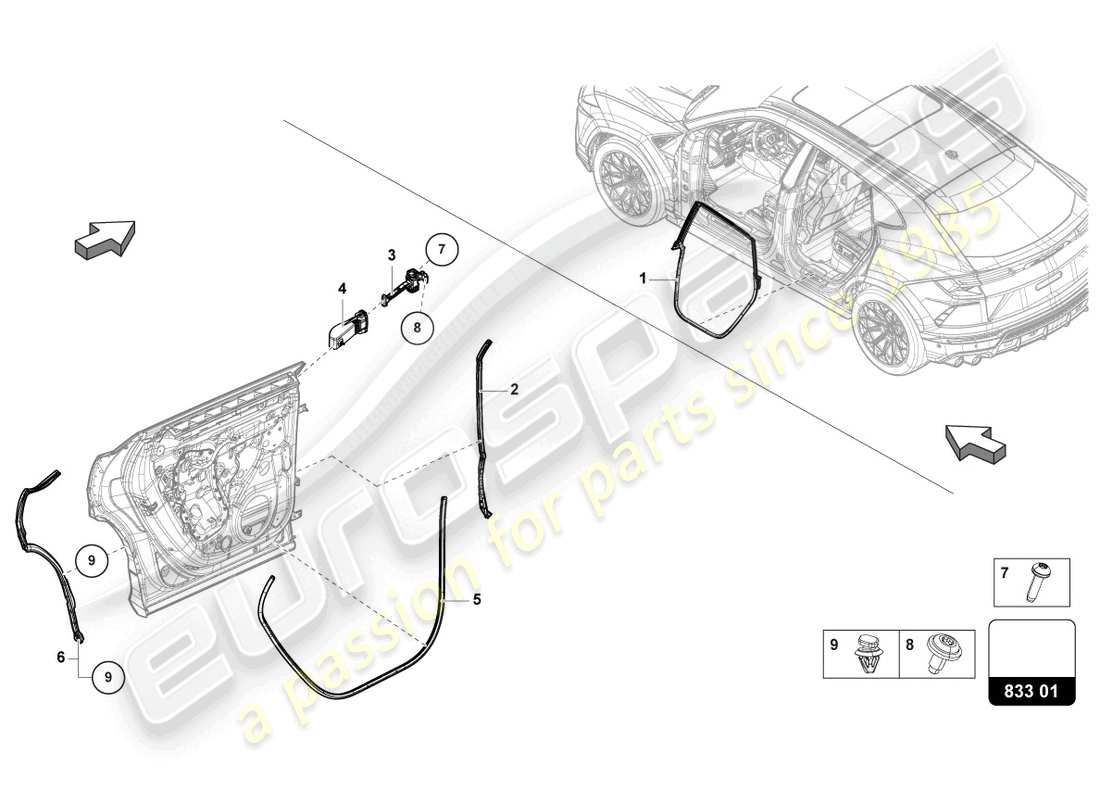 lamborghini urus (2020) guarnizione portiera posteriore diagramma delle parti