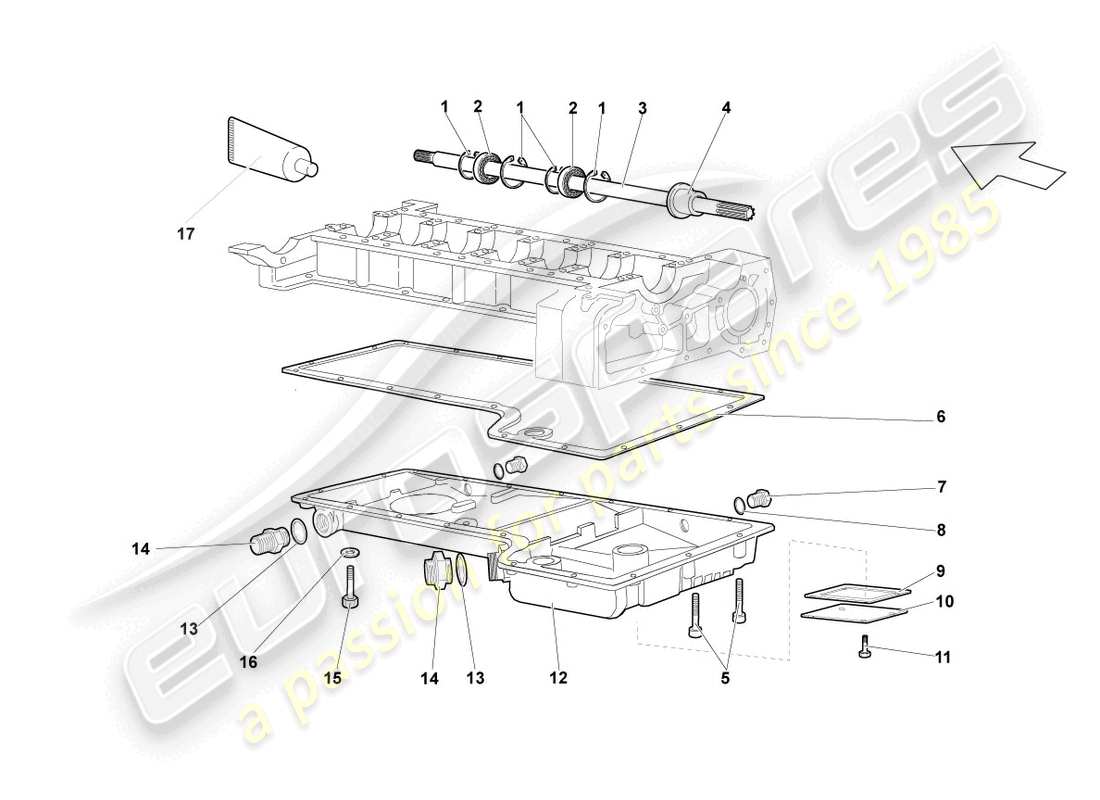 lamborghini lp640 roadster (2010) schema delle parti della coppa dell'olio