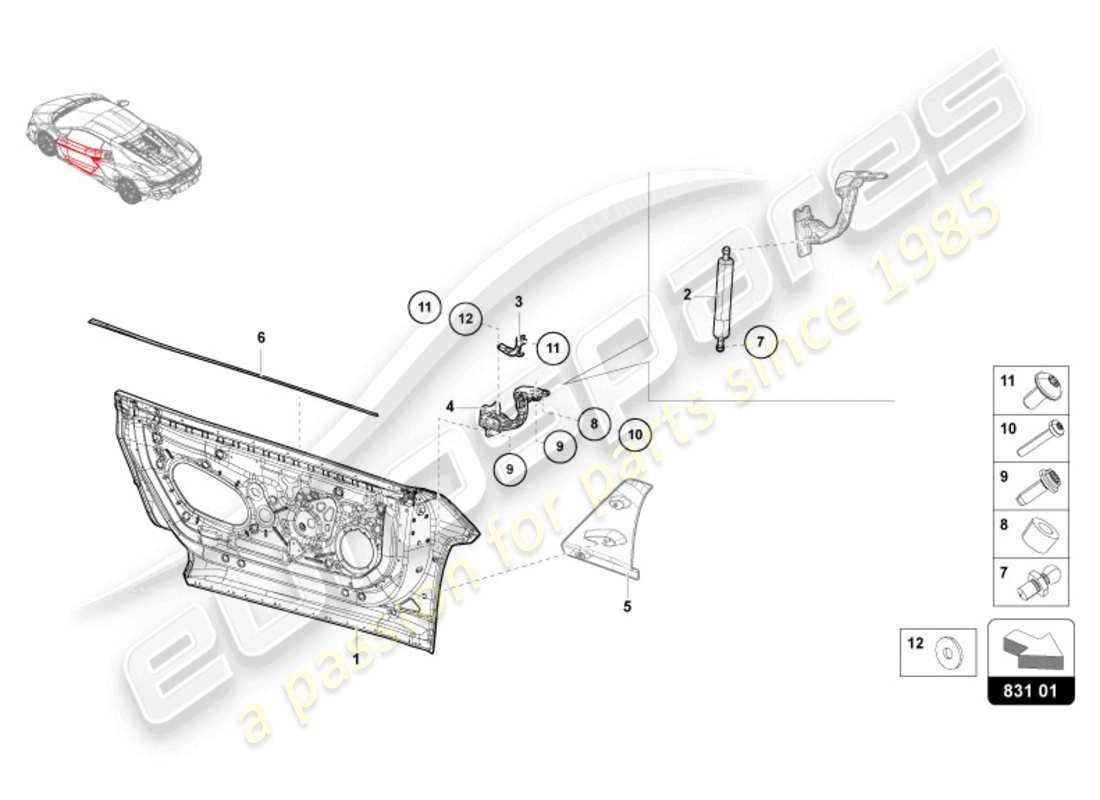 lamborghini revuelto coupe (2024) porte diagramma delle parti