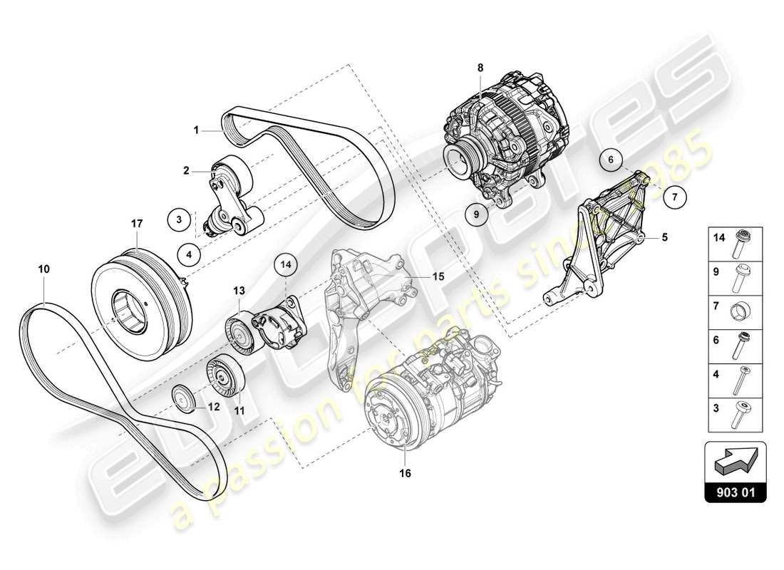 lamborghini urus (2020) schema delle parti dell'alternatore