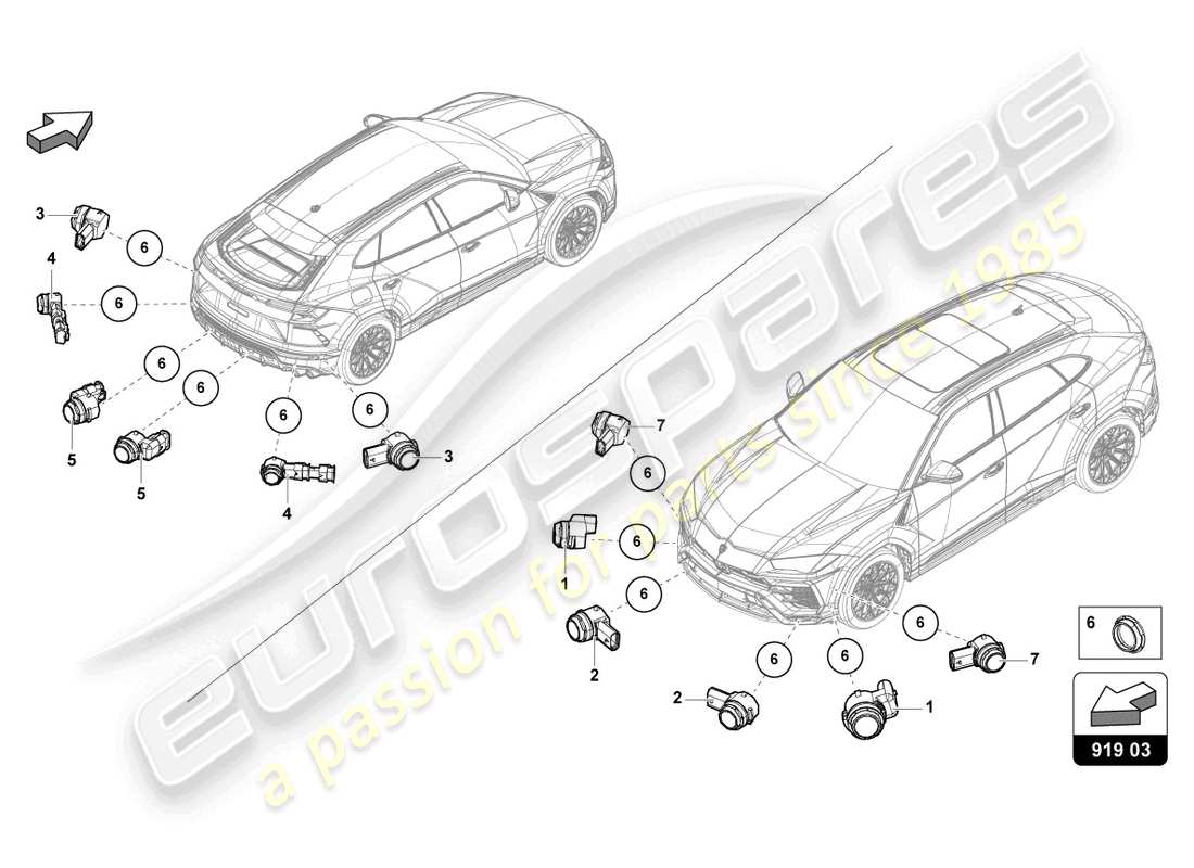 lamborghini urus (2020) sensore diagramma delle parti