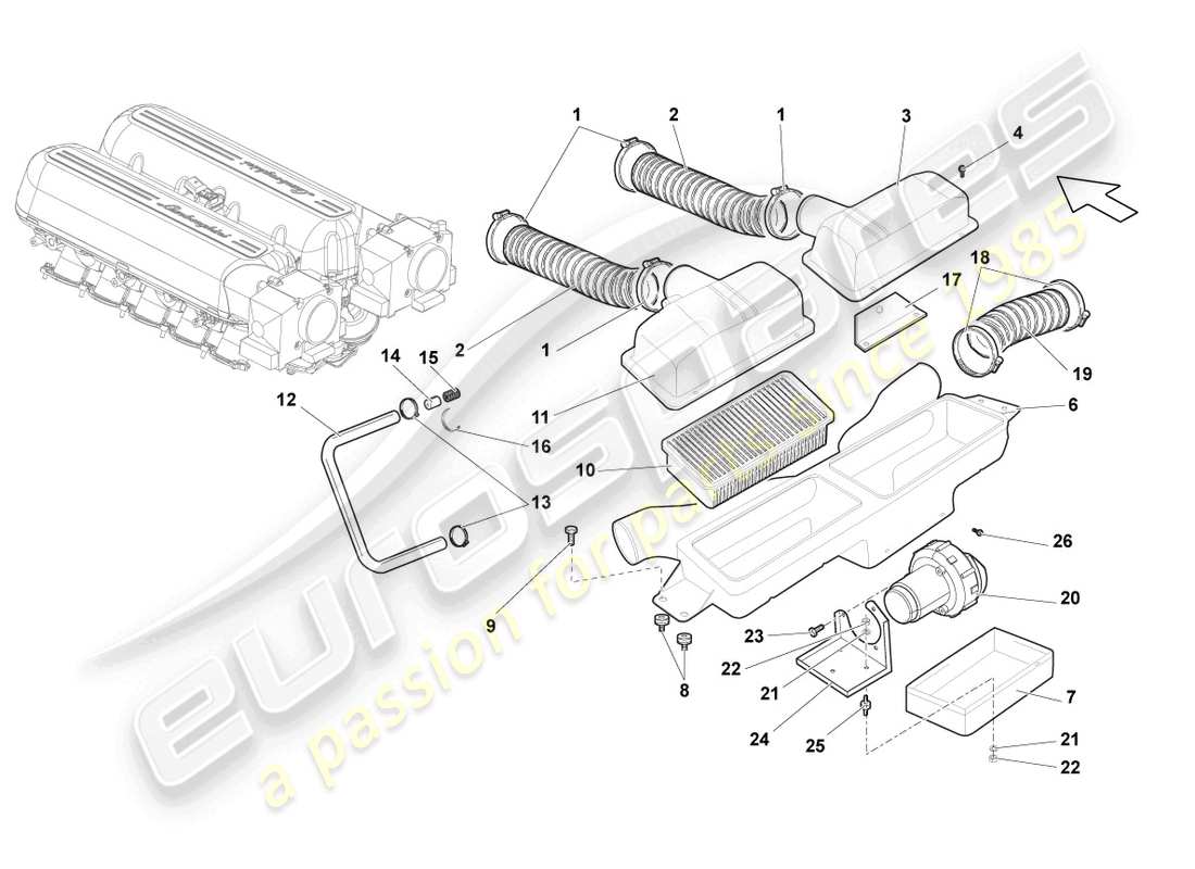 lamborghini superleggera (2008) diagramma delle parti filtro aria