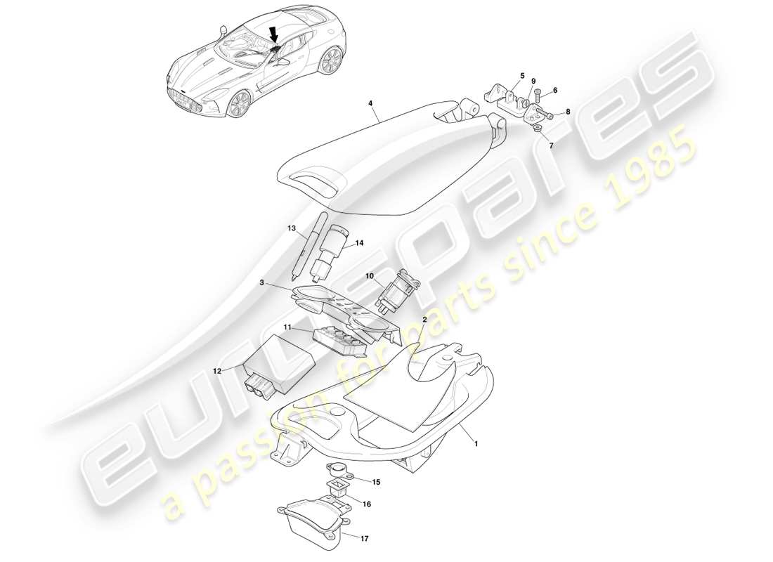 aston martin one-77 (2011) console centrale con bracciolo diagramma delle parti