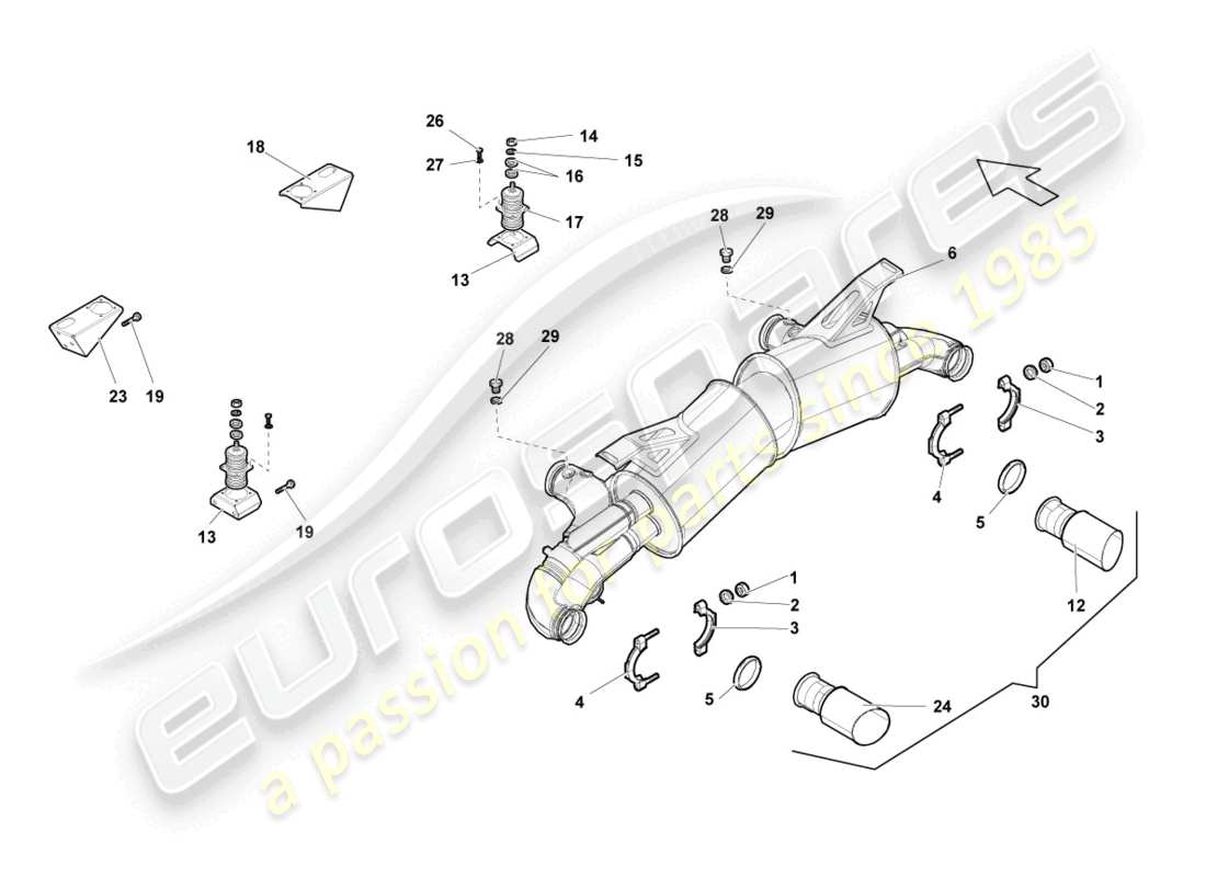 lamborghini superleggera (2008) silenziatore posteriore diagramma delle parti