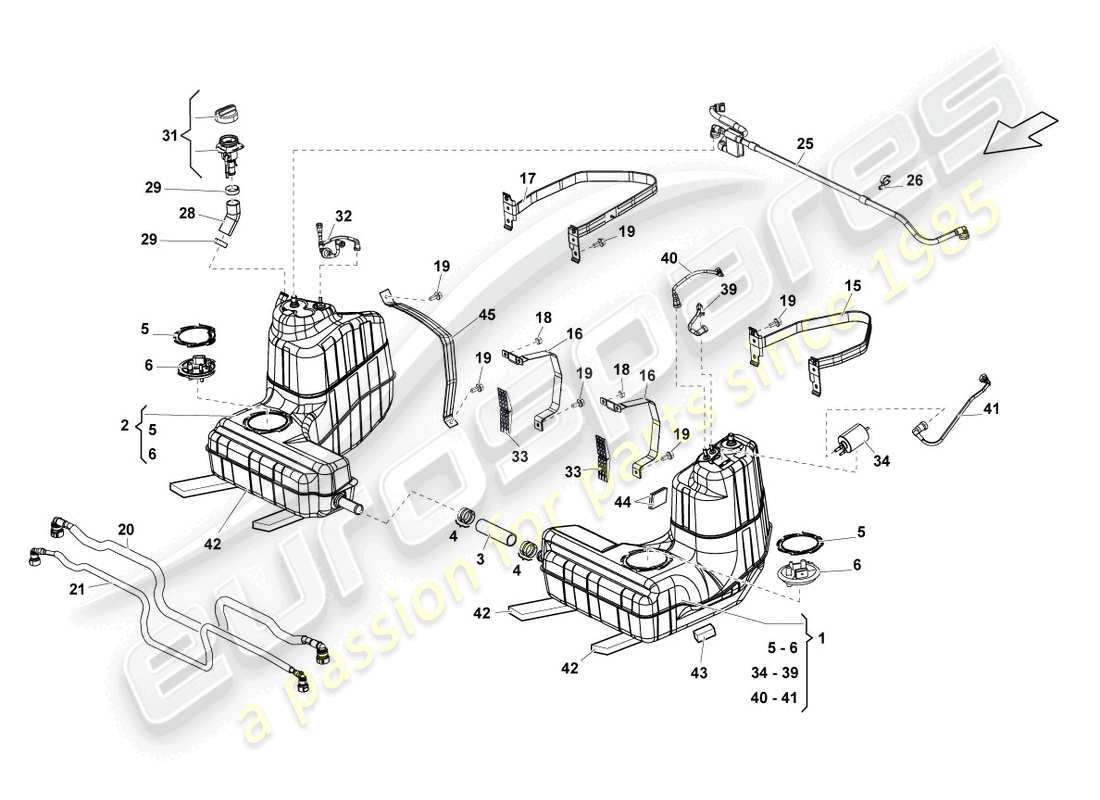 lamborghini blancpain sts (2013) serbatoio carburante con accessori schema delle parti