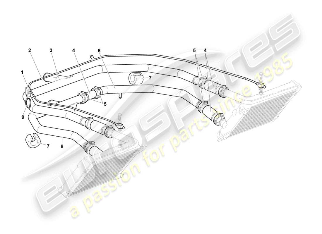 lamborghini lp640 coupe (2008) sistema di raffreddamento del liquido di raffreddamento diagramma delle parti