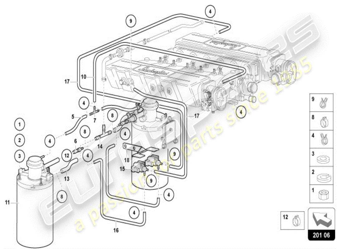 lamborghini diablo vt (1998) sistema di filtro a carboni attivi schema delle parti