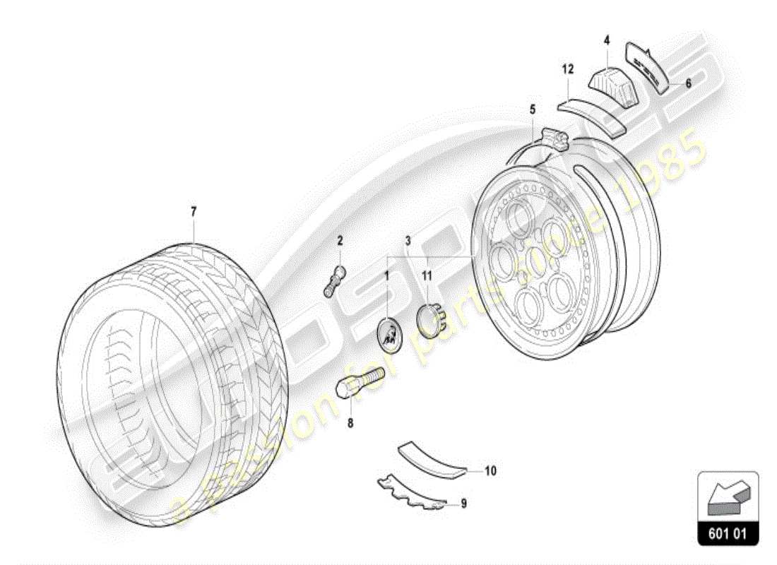 lamborghini diablo vt (1996) ruote/pneumatici anteriori diagramma delle parti