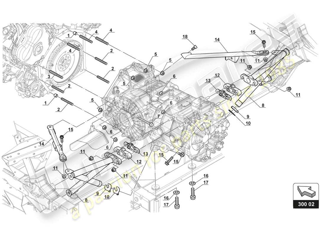 lamborghini gt3 (2017) fissaggio del cambio schema delle parti
