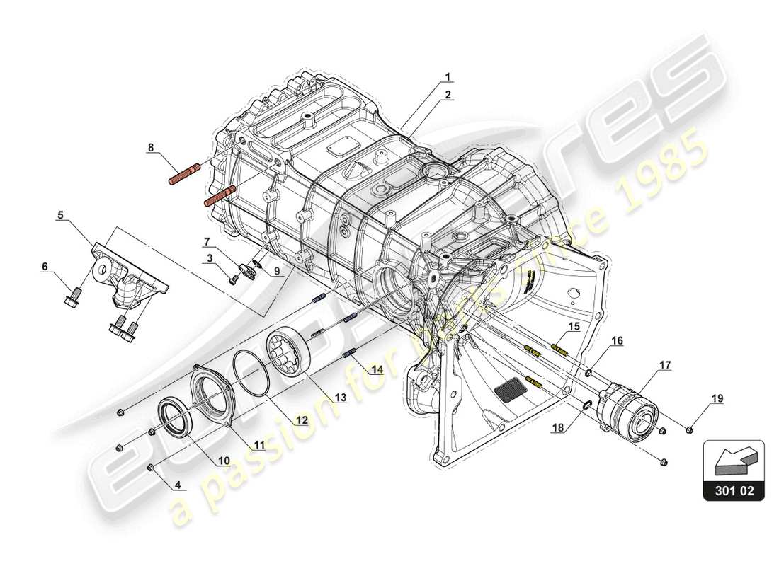 lamborghini gt3 (2017) schema delle parti della scatola della trasmissione