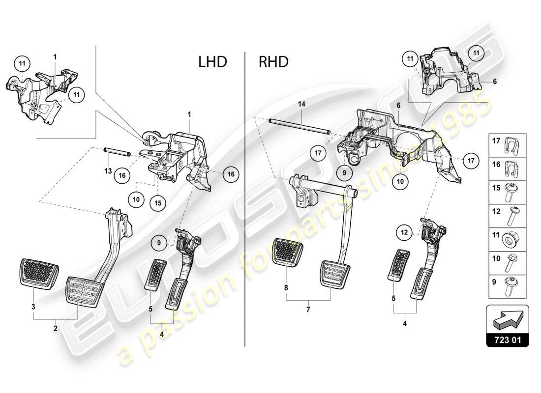 lamborghini urus (2022) freno e accel. leva mec. diagramma delle parti