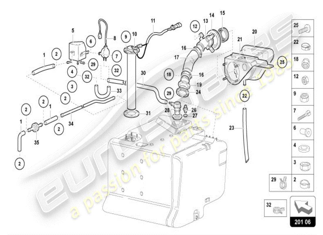 lamborghini diablo vt (1998) serbatoio di carburante diagramma delle parti