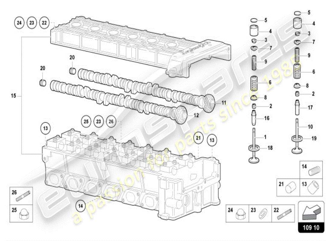 lamborghini diablo vt (1999) albero a camme testa destra diagramma delle parti