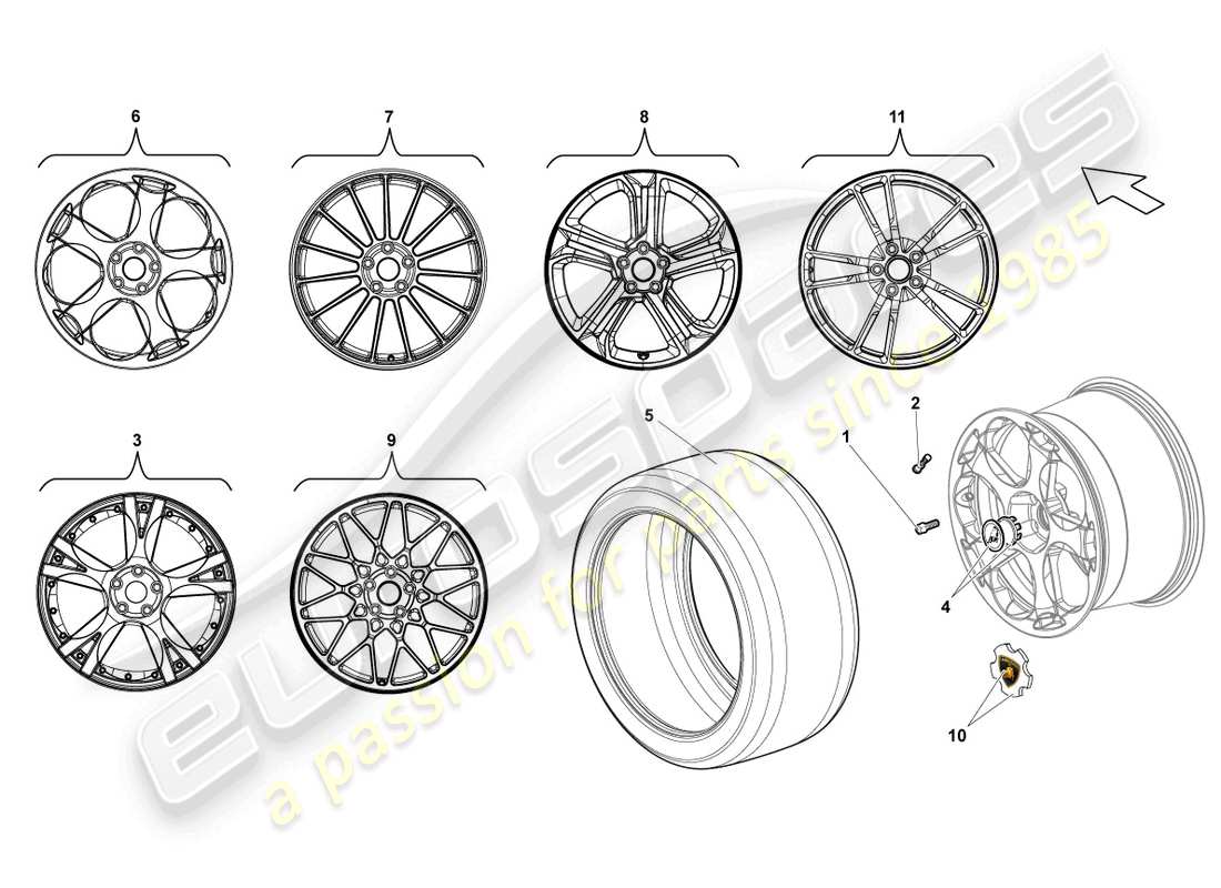 lamborghini gallardo coupe (2004) diagramma delle parti del cerchio posteriore