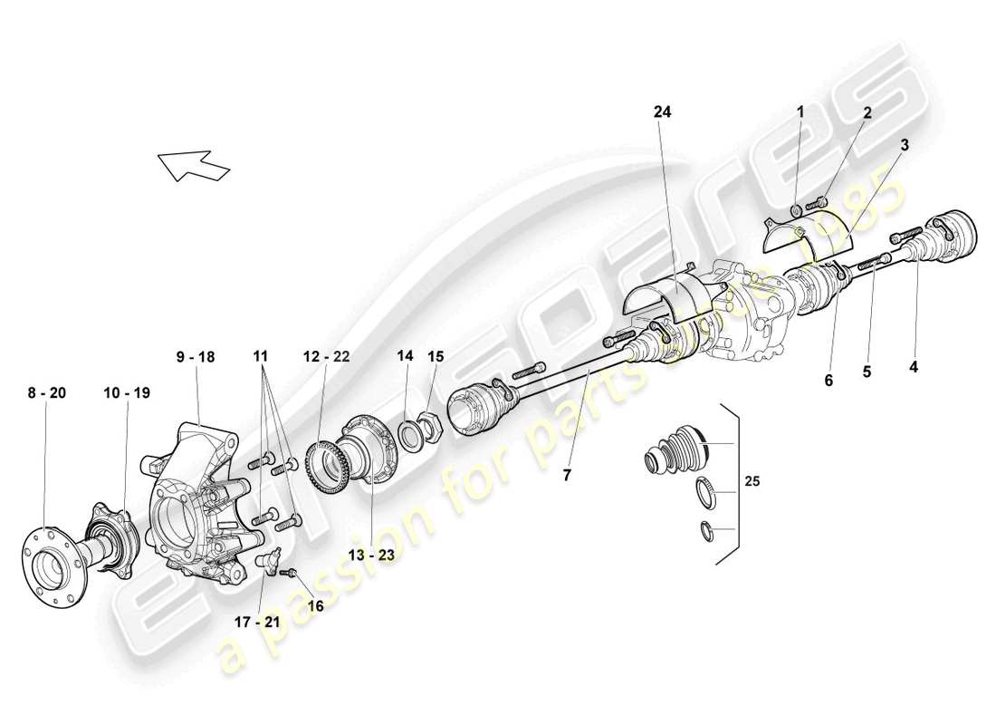 lamborghini lp640 roadster (2008) schema delle parti dell'albero di trasmissione posteriore