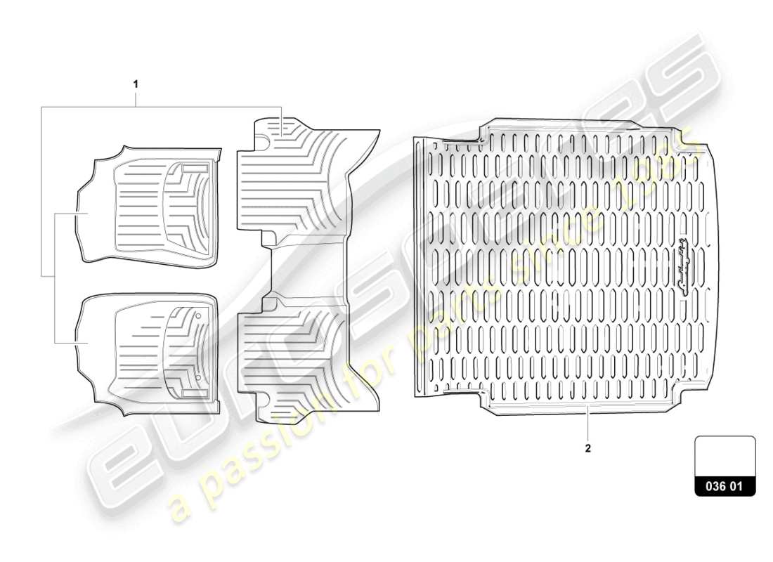 lamborghini urus performante (accessories) 1 schema delle parti set rivestimenti per pavimento (moquette).