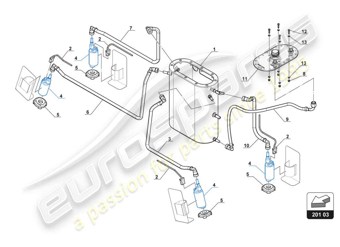 lamborghini 2018 (gt3 evo) tubi del carburante schema delle parti