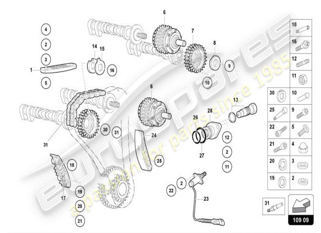 lamborghini diablo vt (1998) albero a camme, valvole diagramma delle parti