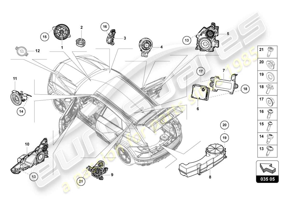 lamborghini urus (2022) parti elettriche per impianto audio diagramma delle parti