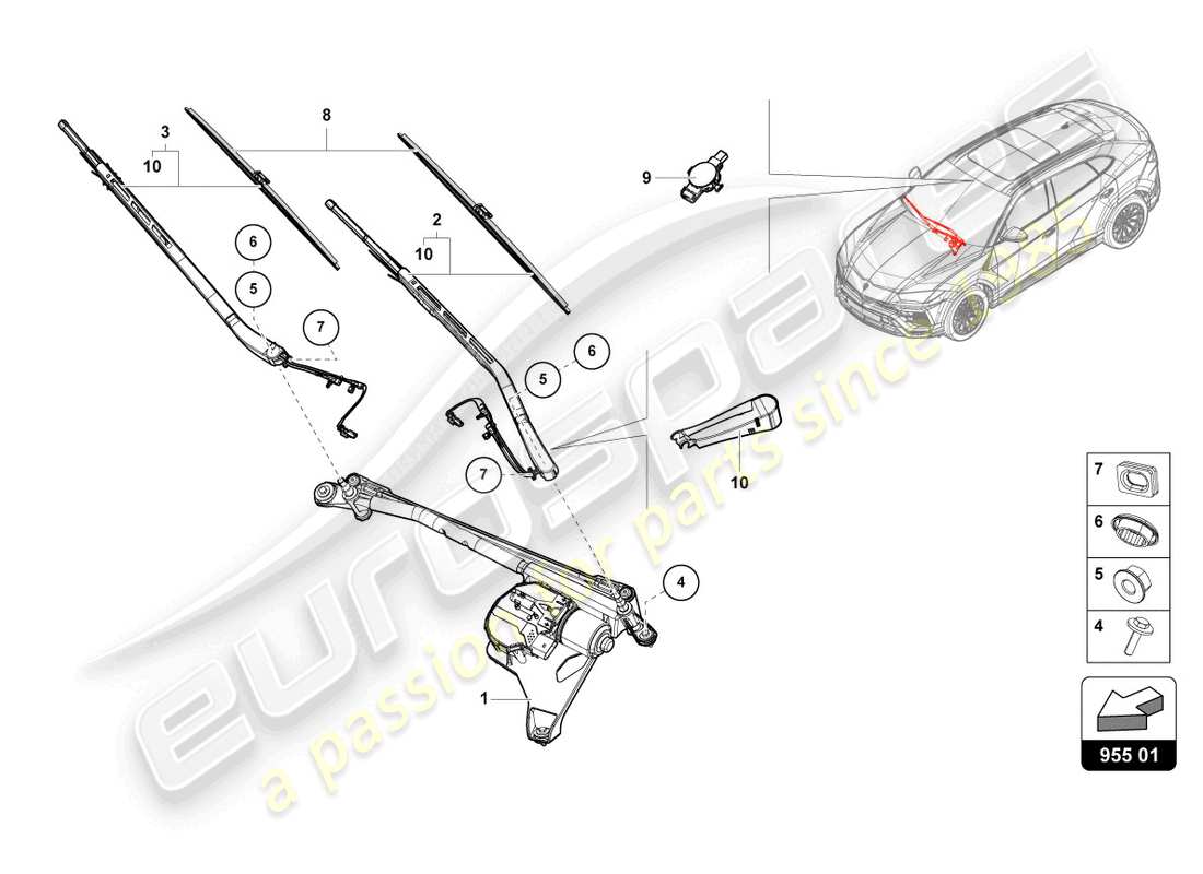 lamborghini urus (2021) tergicristallo diagramma delle parti