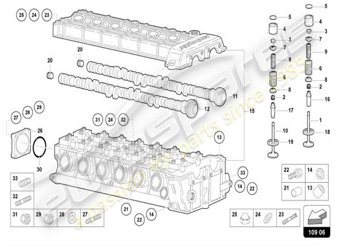 lamborghini diablo vt (1998) albero a camme testa sinistra diagramma delle parti