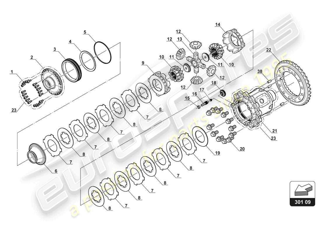 lamborghini gt3 (2017) differenziale di scorrimento schema delle parti