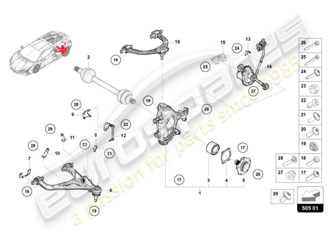 lamborghini revuelto coupe (2024) asse posteriore diagramma delle parti