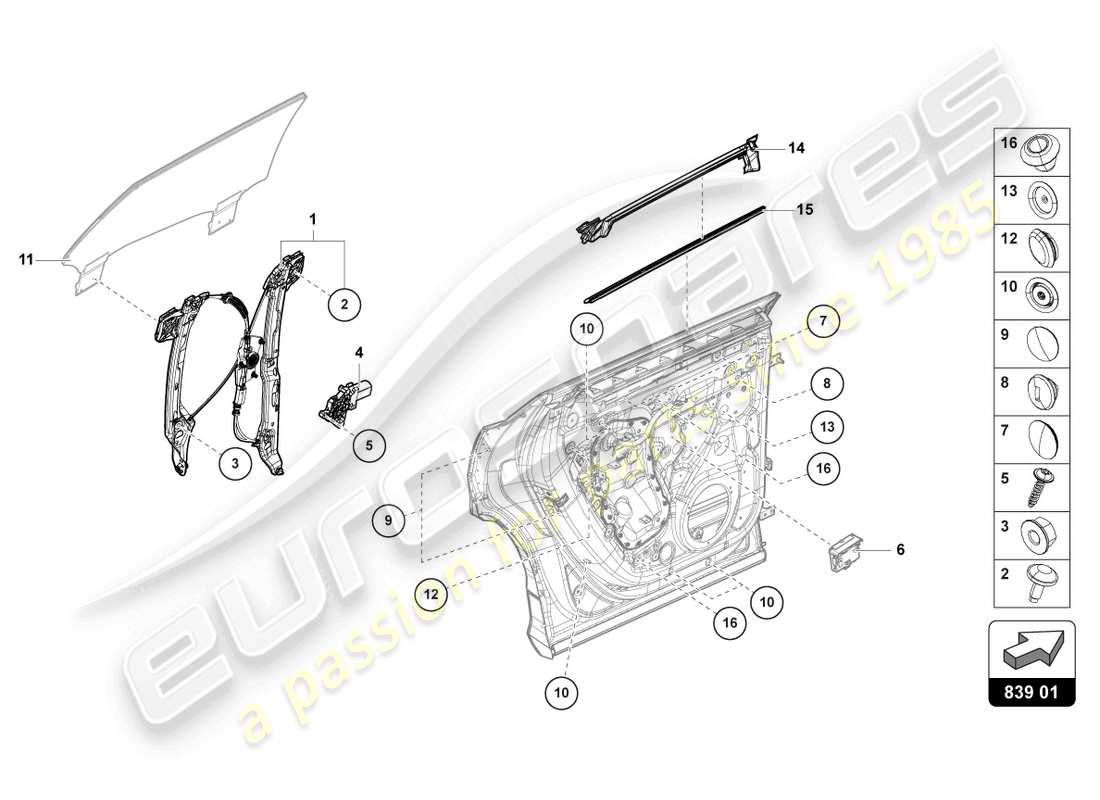 lamborghini urus (2022) regolatore della finestra con motore diagramma delle parti