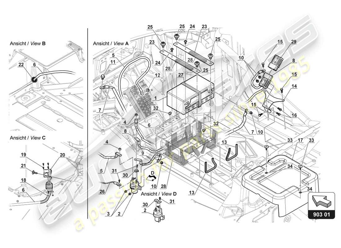 lamborghini 2018 (gt3 evo) diagramma delle parti della batteria