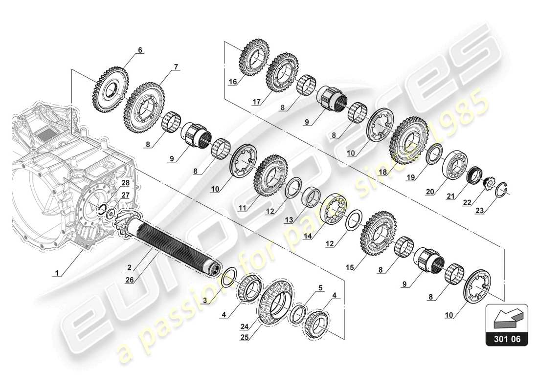 lamborghini gt3 (2017) diagramma delle parti dell'albero di uscita