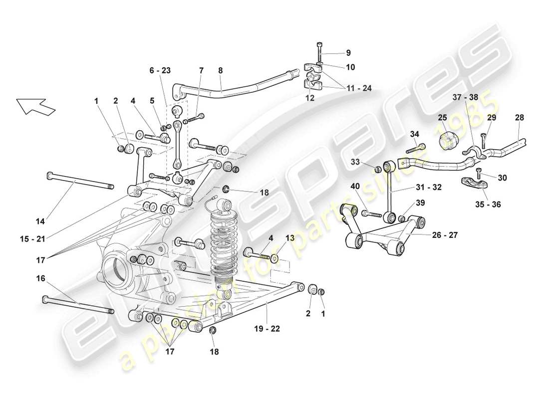 lamborghini lp640 coupe (2008) forcella posteriore diagramma delle parti