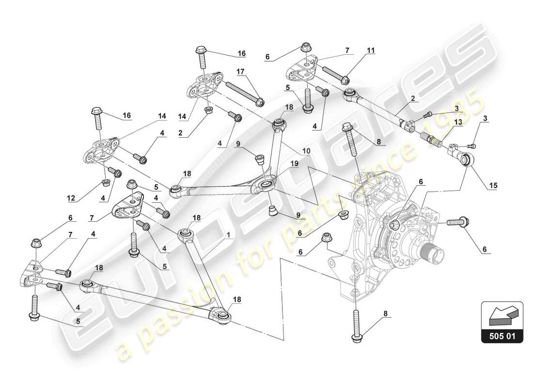 lamborghini gt3 (2017) bracci sospensione posteriore schema delle parti