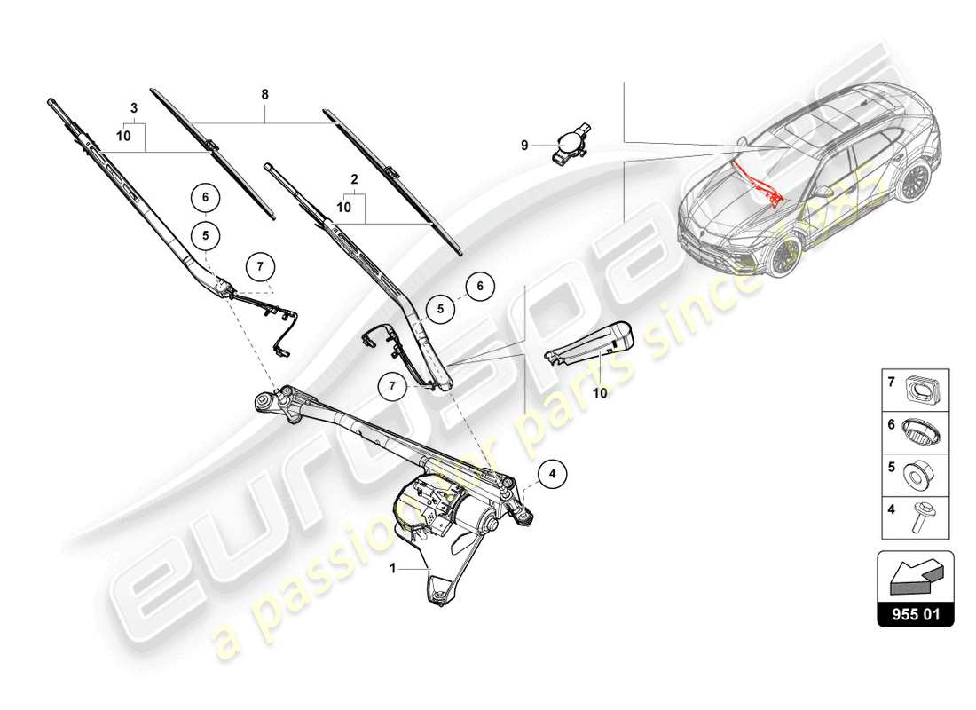 lamborghini urus (2022) tergicristallo diagramma delle parti
