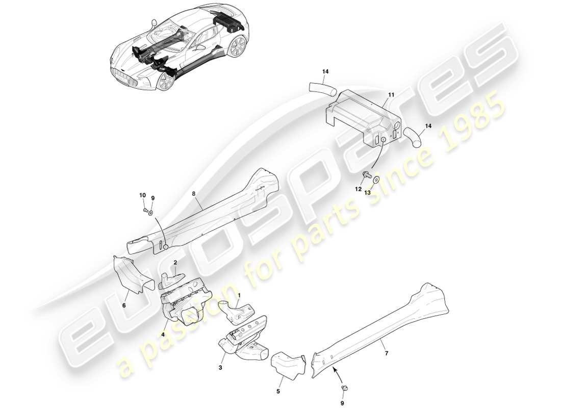 aston martin one-77 (2011) gruppo scudo termico di scarico diagramma delle parti
